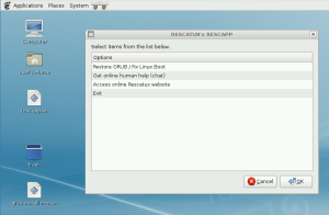 Rescatux is a GNU/Linux rescue cd (and eventually also Windows) but it is not like other rescue disks. Rescatux comes with Rescapp.